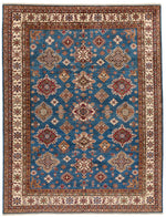 9x11 Blue and Ivory Kazak Tribal Rug