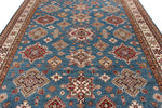 9x11 Blue and Ivory Kazak Tribal Rug