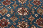 9x11 Blue and Ivory Kazak Tribal Rug