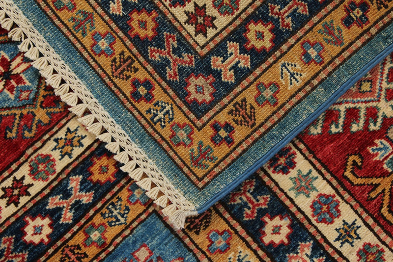 10x14 Blue and Red Kazak Tribal Rug