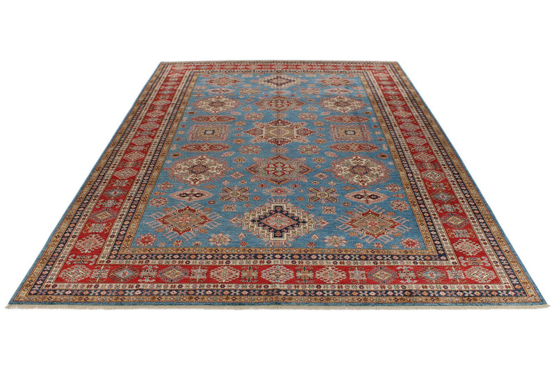 10x14 Blue and Red Kazak Tribal Rug