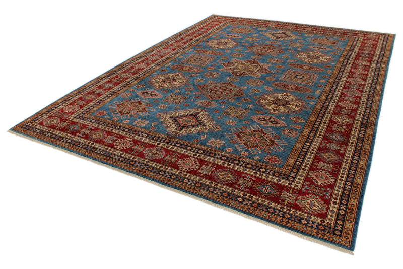 10x14 Blue and Red Kazak Tribal Rug