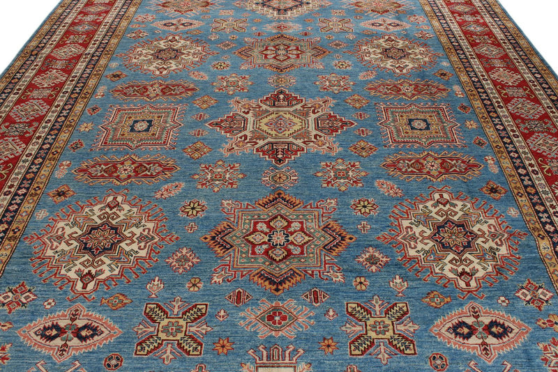 10x14 Blue and Red Kazak Tribal Rug