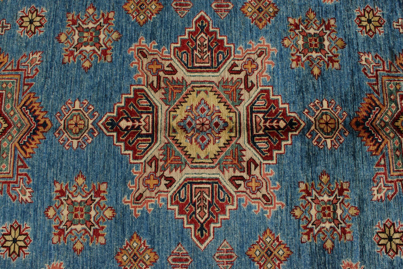 10x14 Blue and Red Kazak Tribal Rug