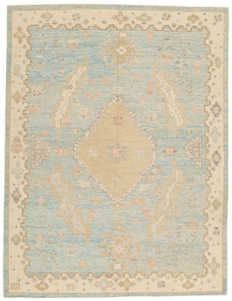 5x7 Light Blue and Ivory Turkish Oushak Rug