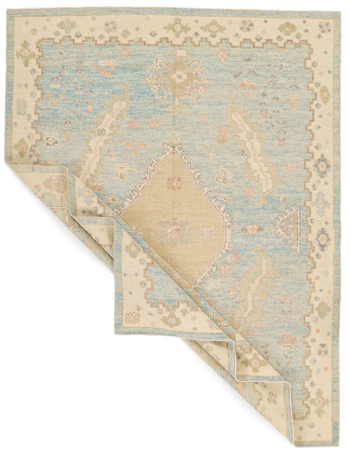 5x7 Light Blue and Ivory Turkish Oushak Rug