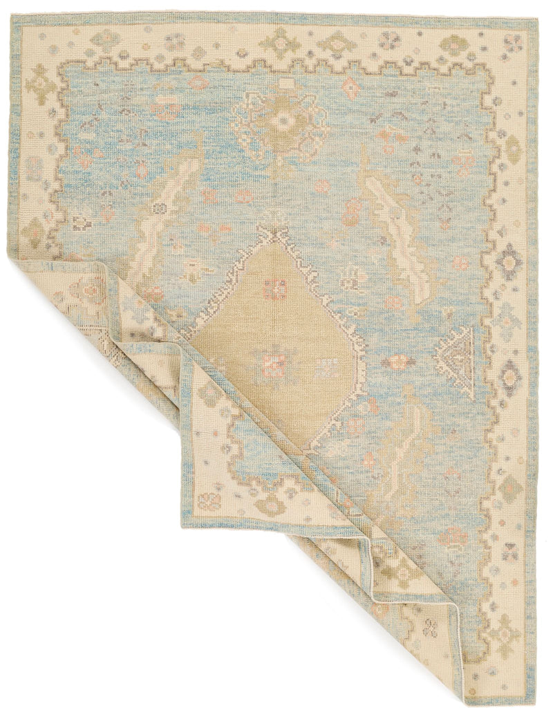 5x7 Light Blue and Ivory Turkish Oushak Rug