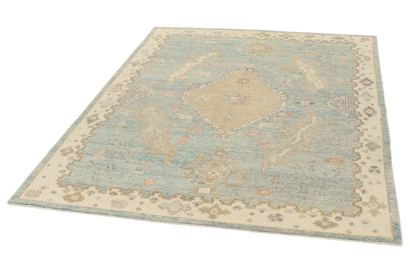 5x7 Light Blue and Ivory Turkish Oushak Rug