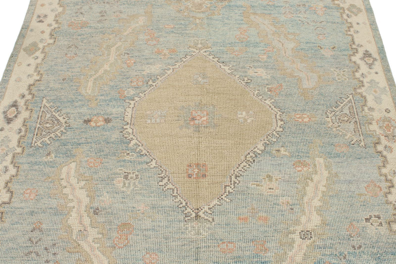 5x7 Light Blue and Ivory Turkish Oushak Rug