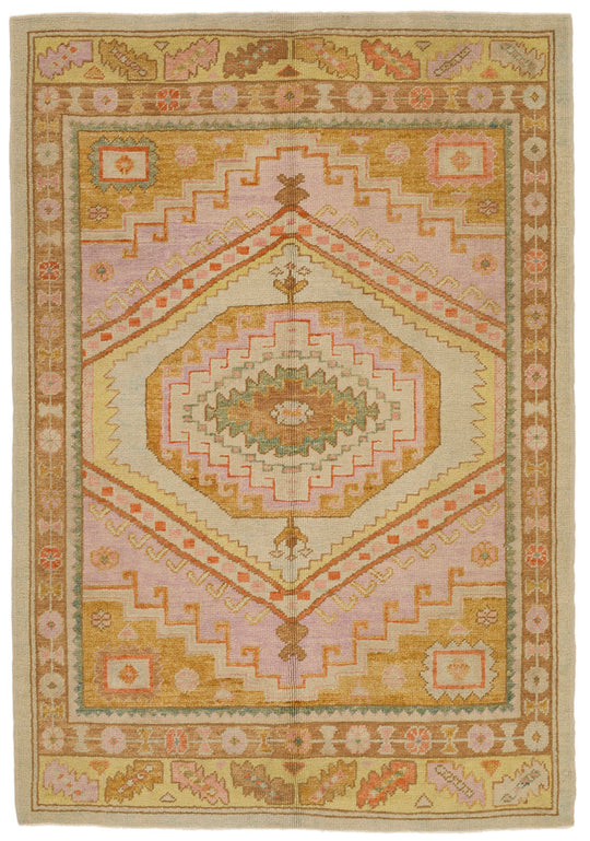 5x7 Pink and Light Brown Turkish Oushak Rug