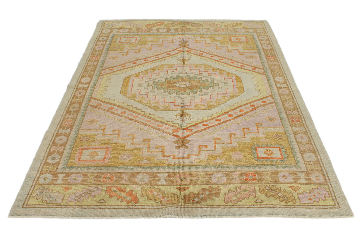 5x7 Pink and Light Brown Turkish Oushak Rug