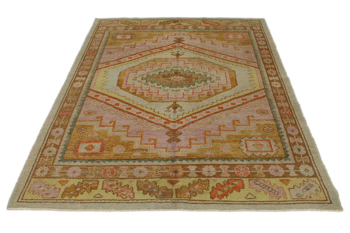 5x7 Pink and Light Brown Turkish Oushak Rug