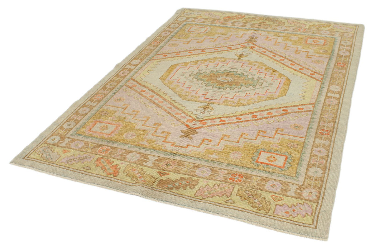 5x7 Pink and Light Brown Turkish Oushak Rug