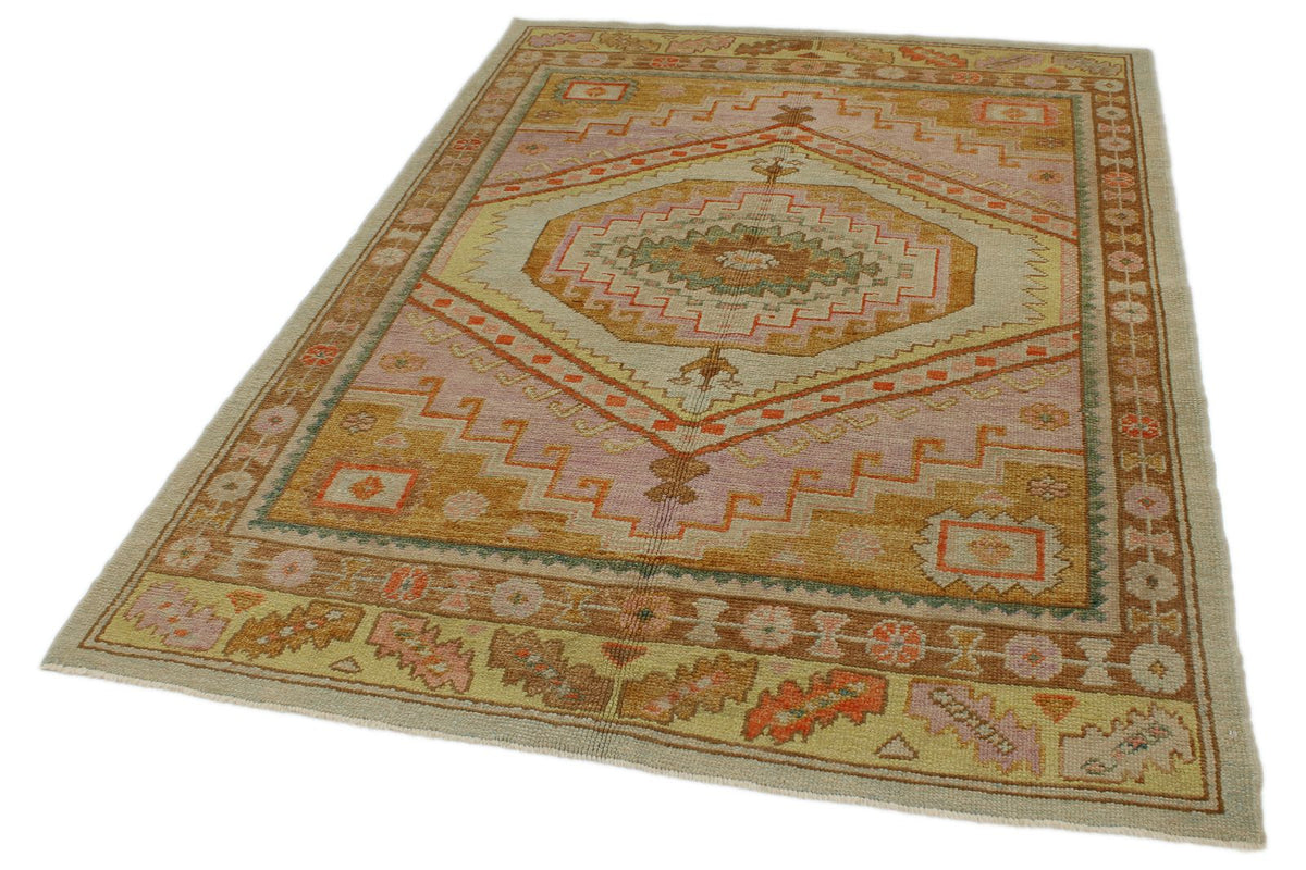 5x7 Pink and Light Brown Turkish Oushak Rug