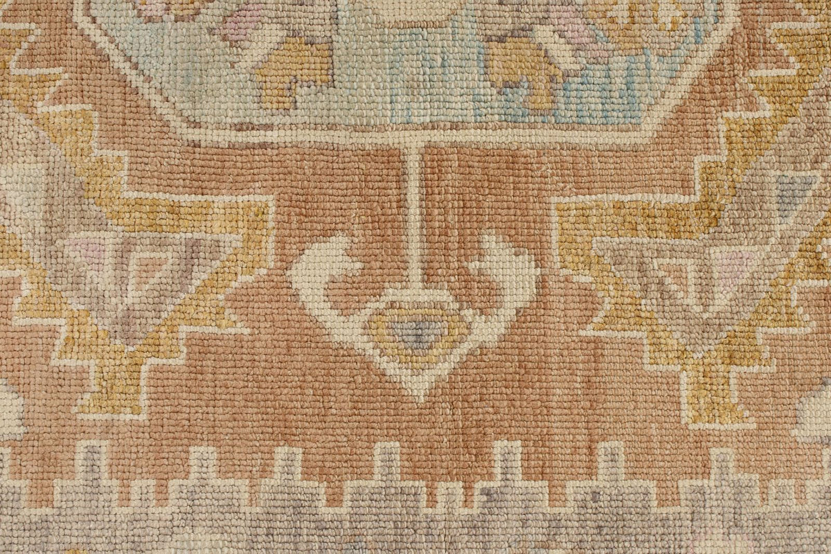 6x7 Light Rust and Blue Turkish Oushak Rug