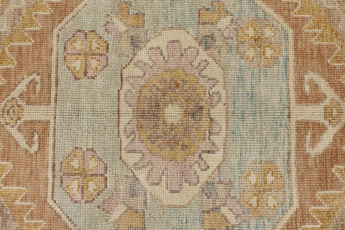 6x7 Light Rust and Blue Turkish Oushak Rug
