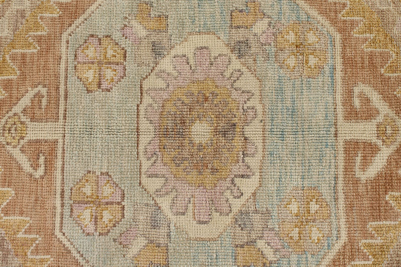 6x7 Light Rust and Blue Turkish Oushak Rug