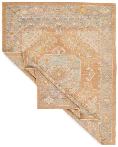 6x7 Light Rust and Blue Turkish Oushak Rug