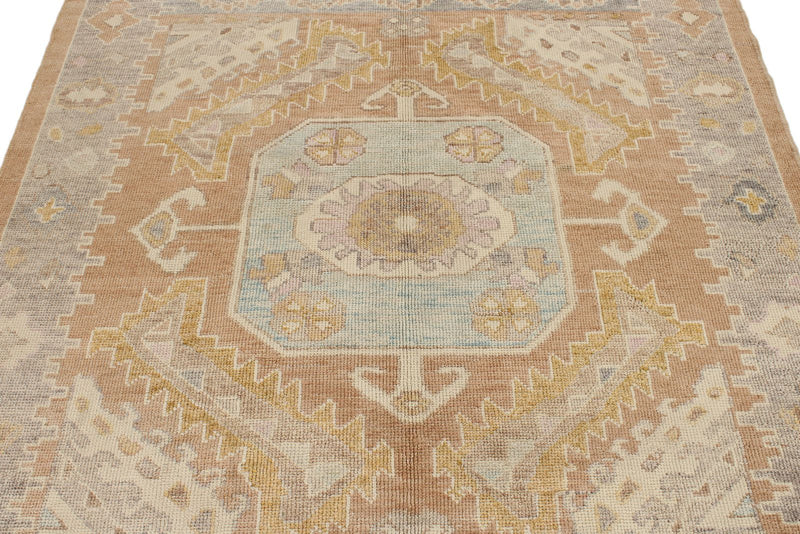 6x7 Light Rust and Blue Turkish Oushak Rug