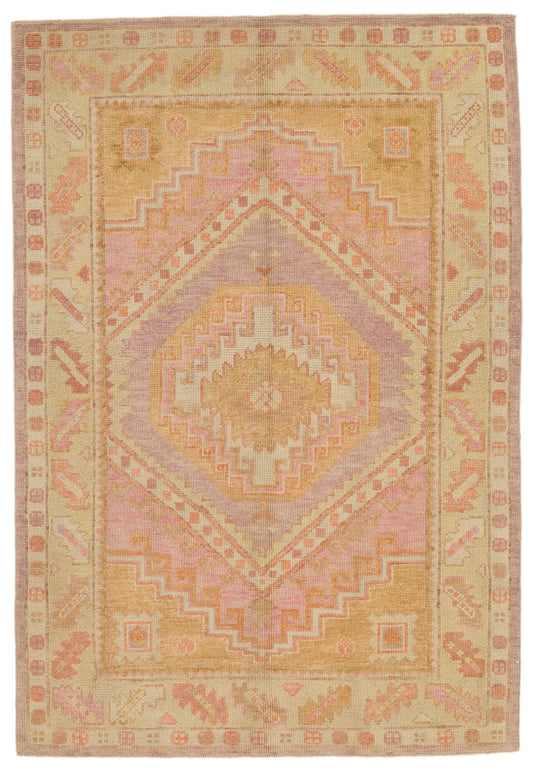 4x6 Multicolor and Green Turkish Oushak Rug