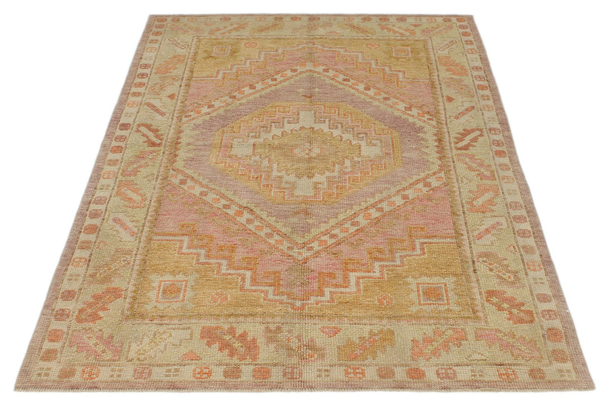 4x6 Multicolor and Green Turkish Oushak Rug