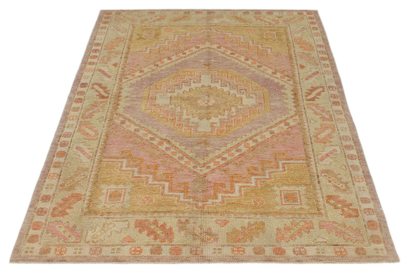 4x6 Multicolor and Green Turkish Oushak Rug