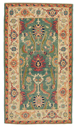 3x5 Green and Ivory Turkish Oushak Rug