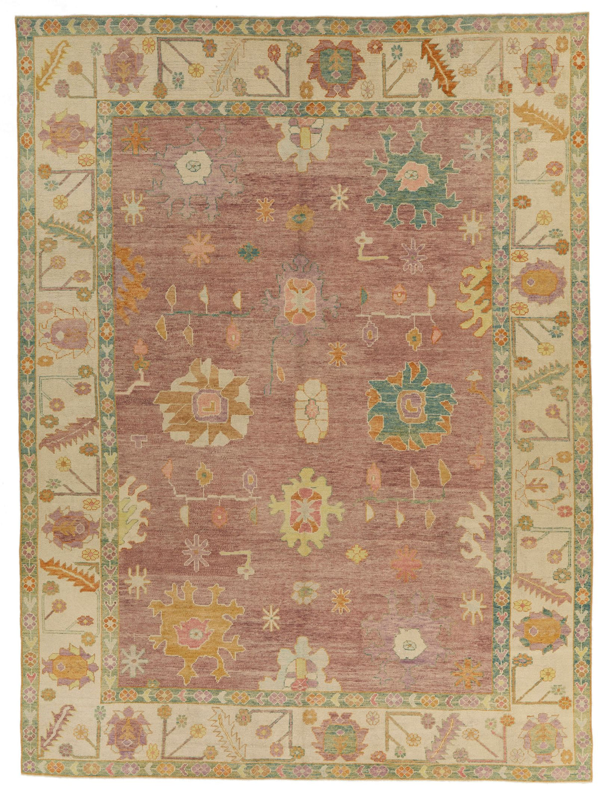 10x14 Purple and Ivory Turkish Oushak Rug