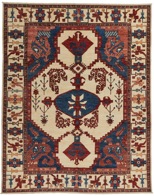 8x10 Navy and Ivory Anatolian Traditional Rug