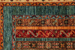 3x5 Green and Multicolor and Red Turkish Tribal Rug