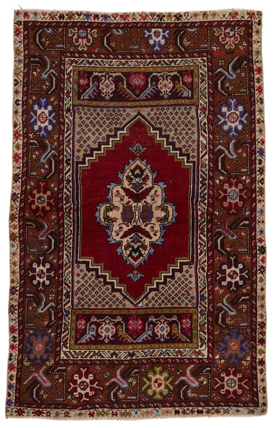 3x5 Red and Multicolor Anatolian Turkish Tribal Rug