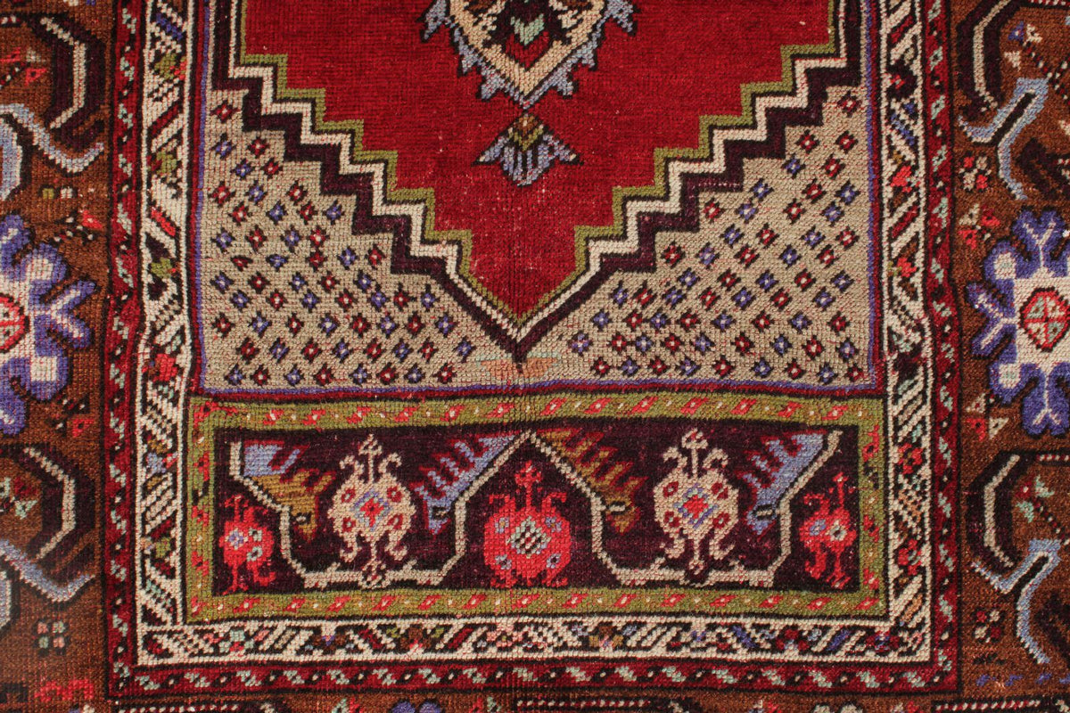 3x5 Red and Multicolor Anatolian Turkish Tribal Rug