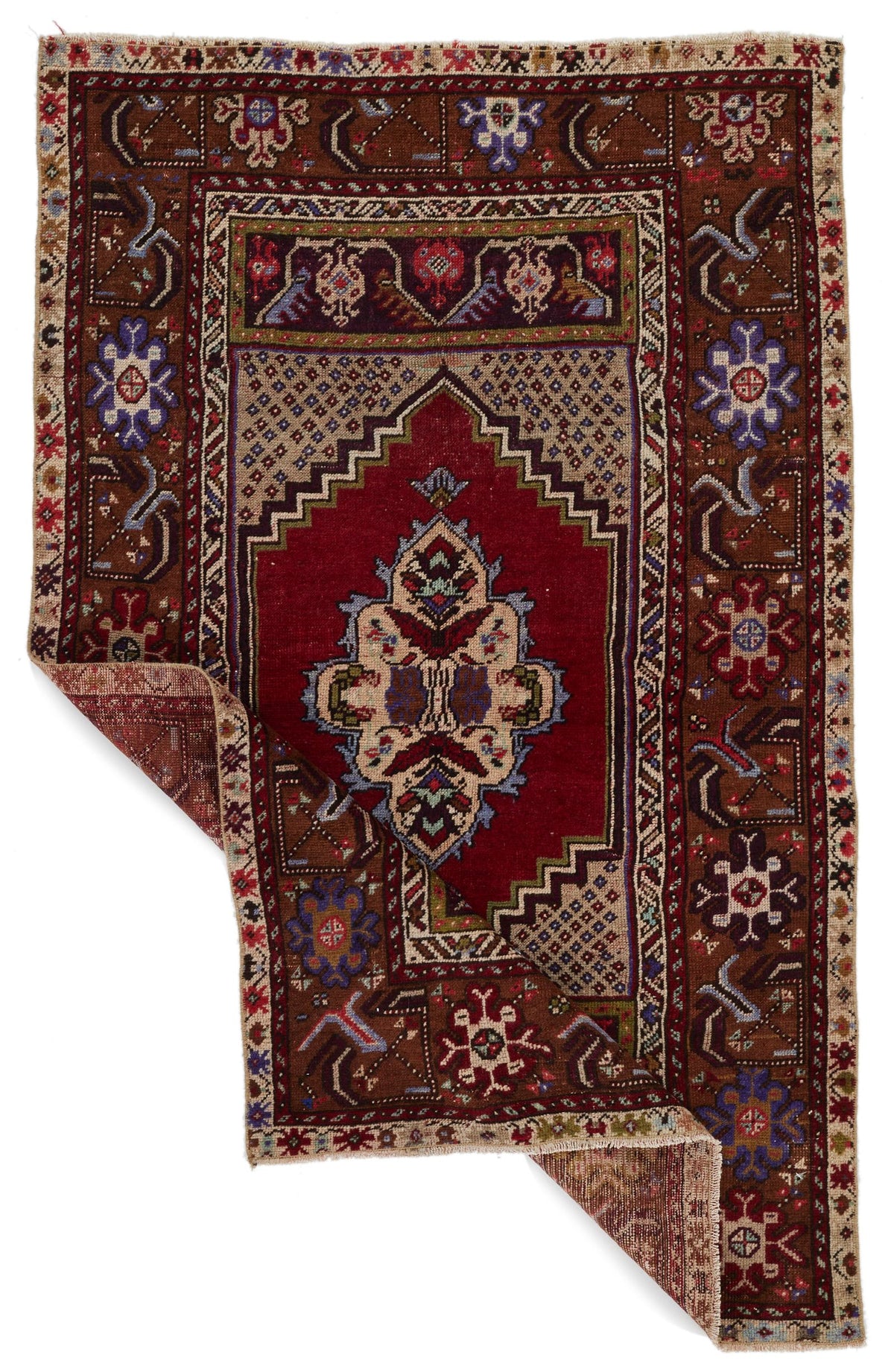 3x5 Red and Multicolor Anatolian Turkish Tribal Rug