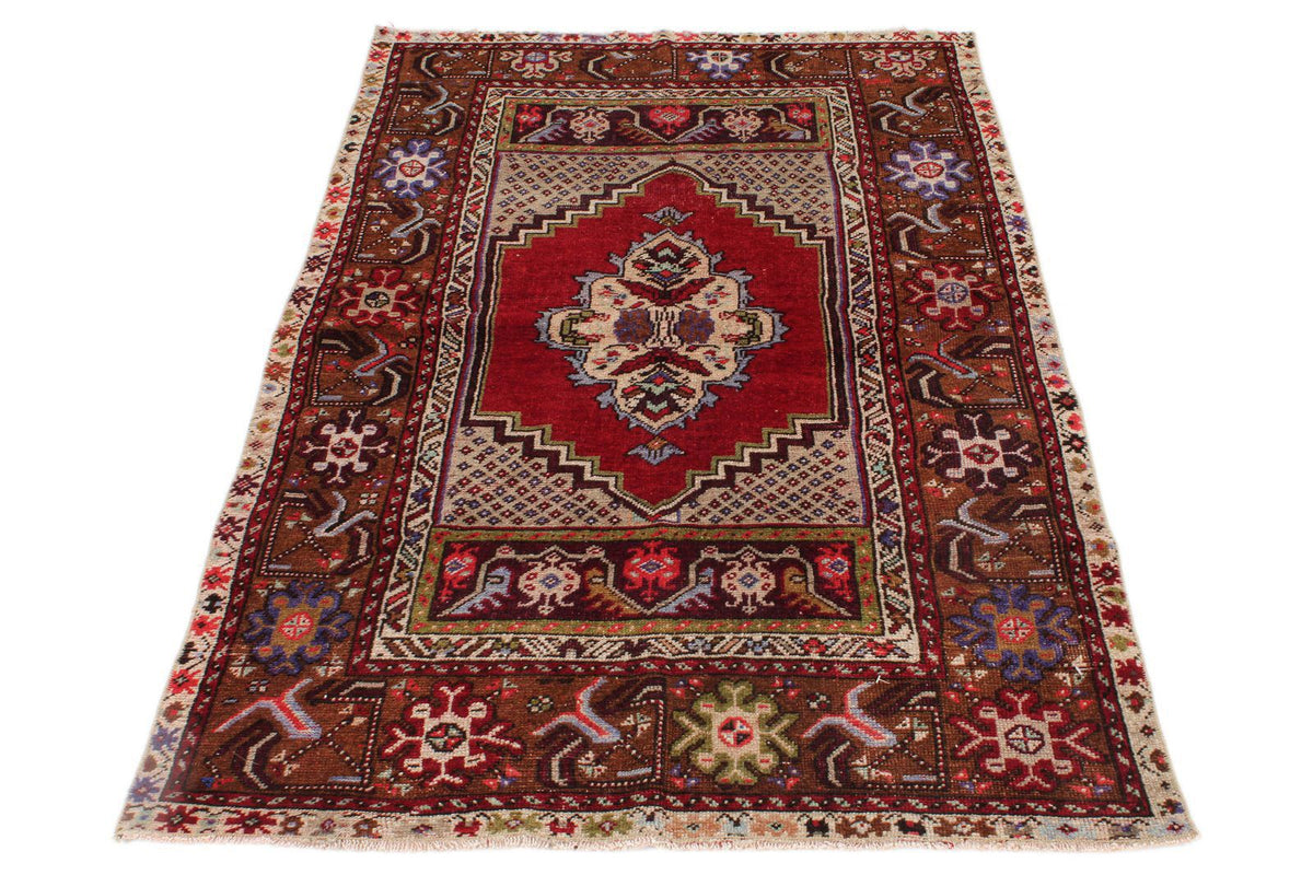 3x5 Red and Multicolor Anatolian Turkish Tribal Rug