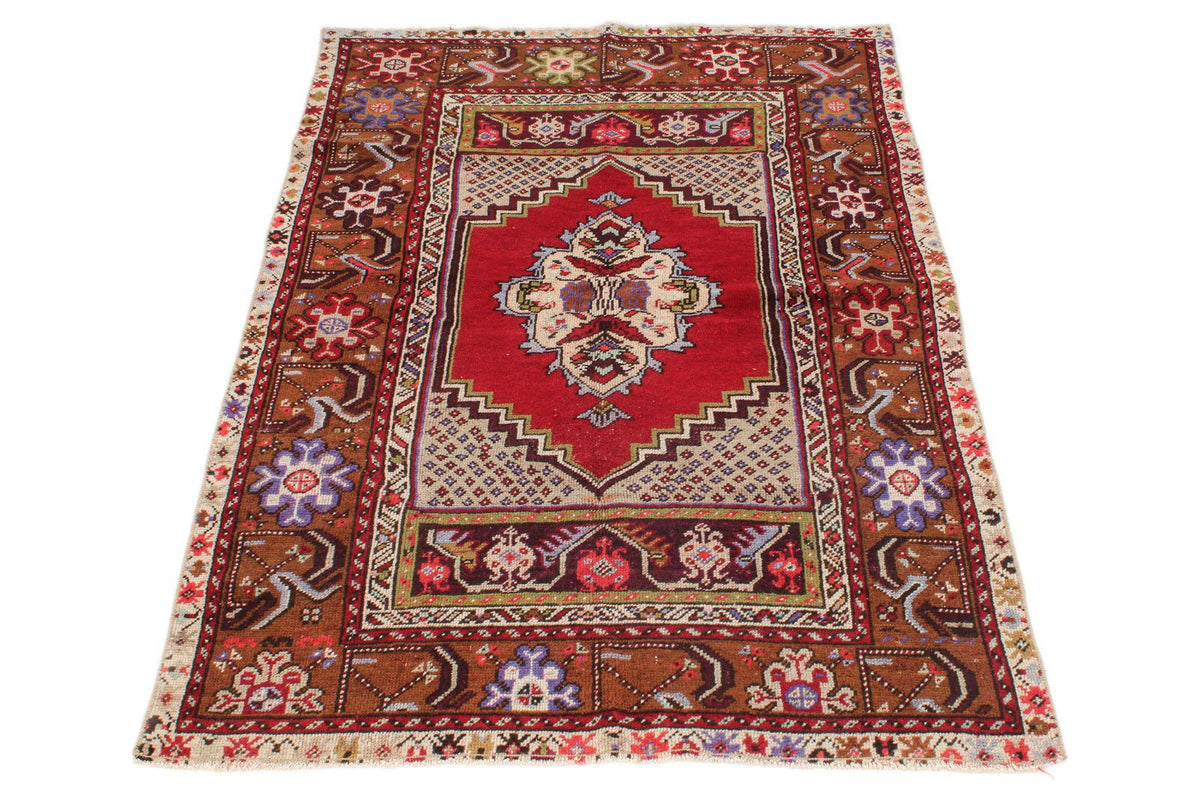 3x5 Red and Multicolor Anatolian Turkish Tribal Rug