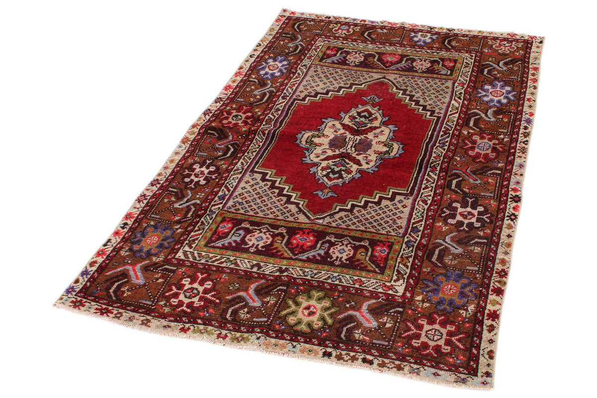 3x5 Red and Multicolor Anatolian Turkish Tribal Rug
