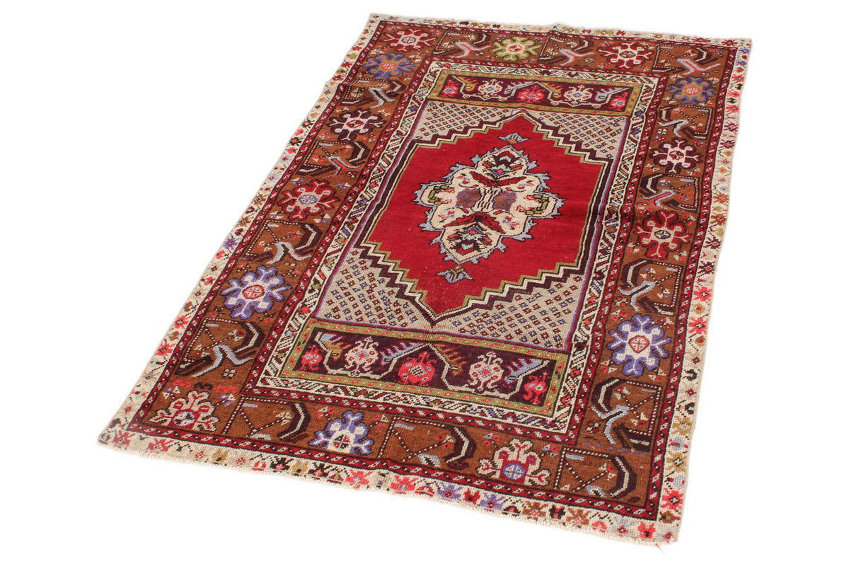 3x5 Red and Multicolor Anatolian Turkish Tribal Rug