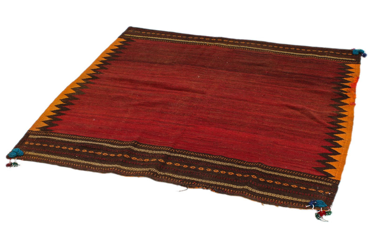 5x5 Red and Multicolor Turkish Tribal Rug