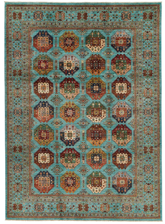 9x12 Blue and Multicolor Tribal Rug