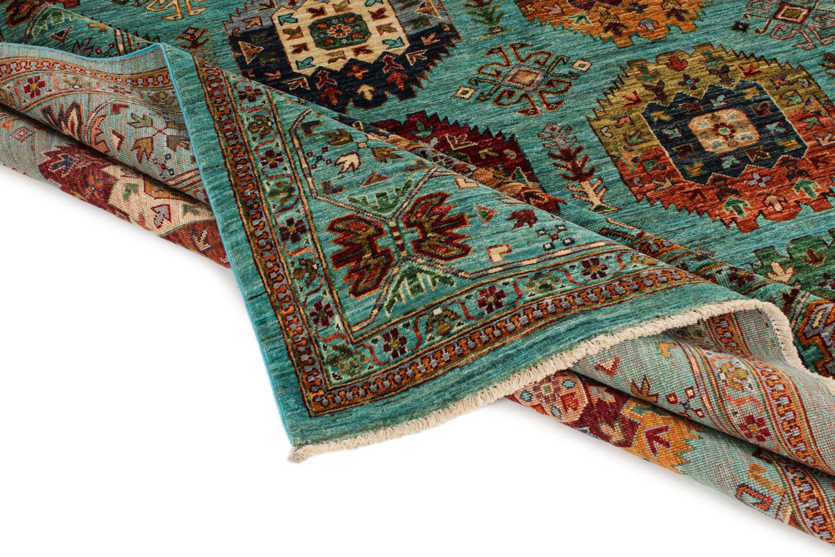 9x12 Blue and Multicolor Tribal Rug