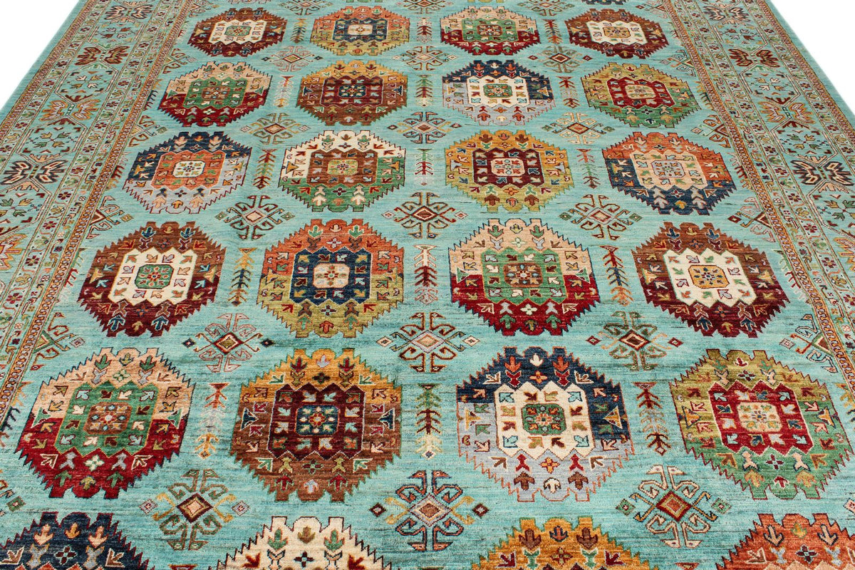 9x12 Blue and Multicolor Tribal Rug