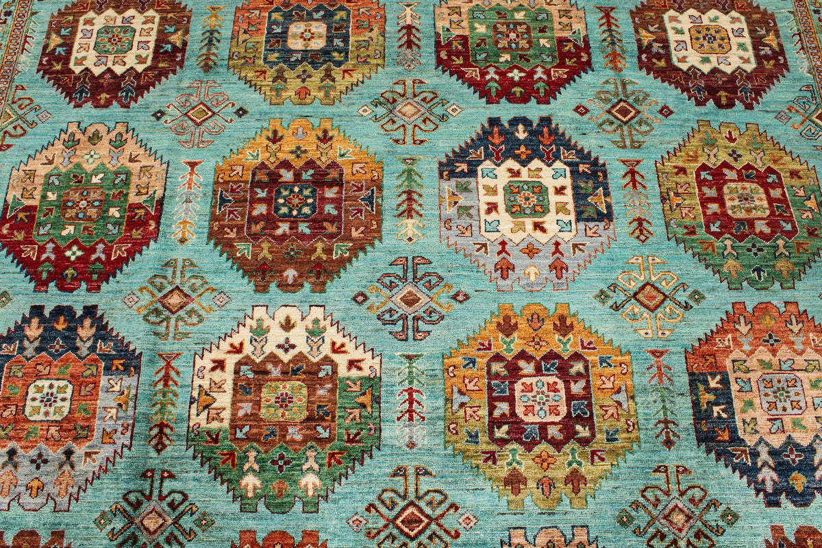 9x12 Blue and Multicolor Tribal Rug