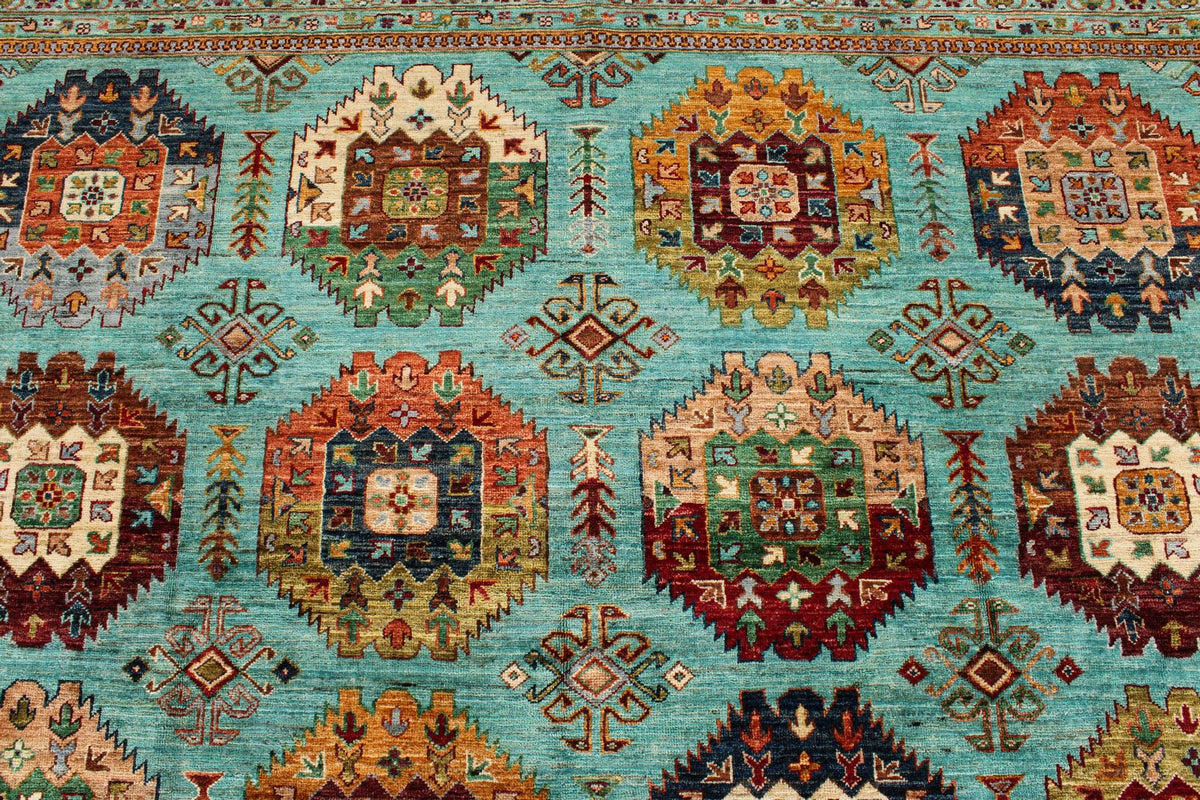 9x12 Blue and Multicolor Tribal Rug