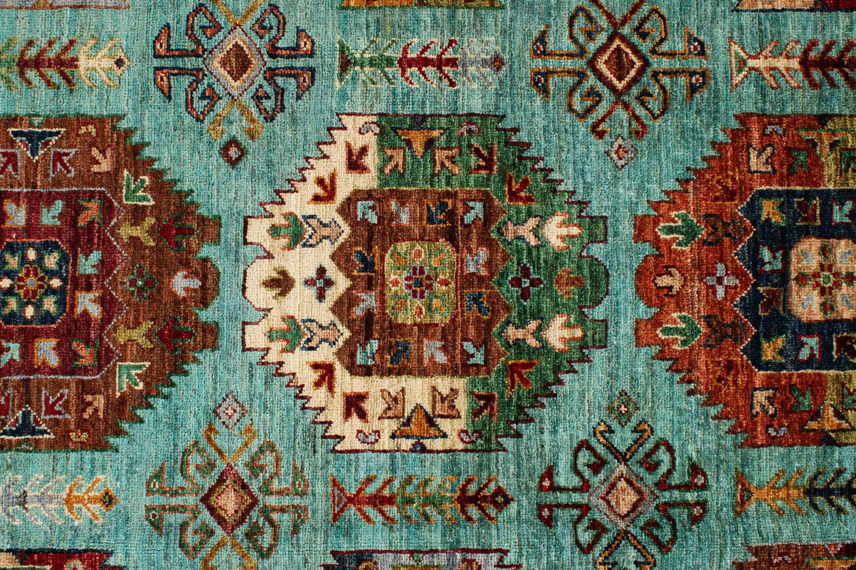 9x12 Blue and Multicolor Tribal Rug