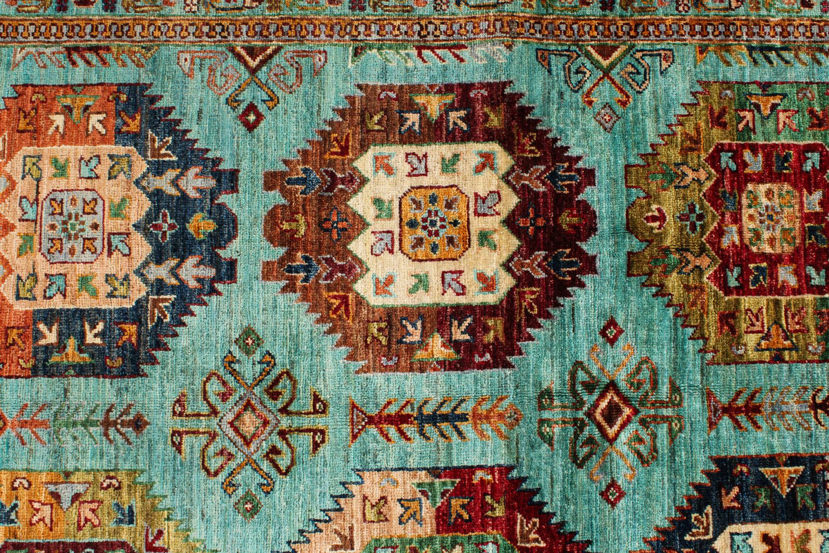 9x12 Blue and Multicolor Tribal Rug