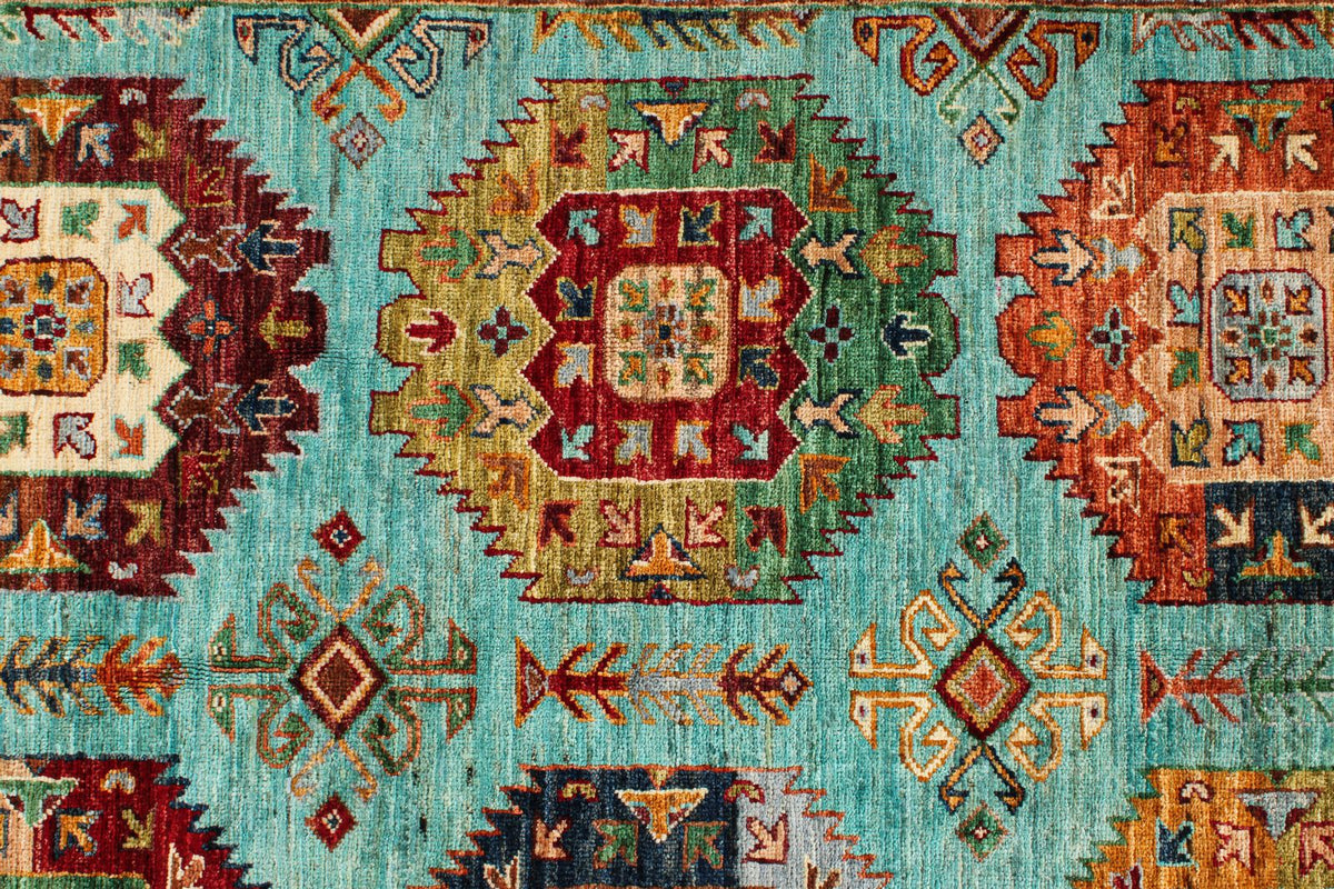 9x12 Blue and Multicolor Tribal Rug