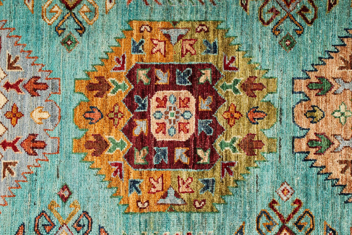 9x12 Blue and Multicolor Tribal Rug