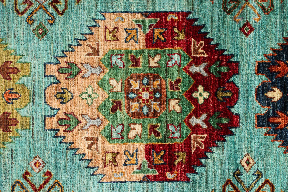 9x12 Blue and Multicolor Tribal Rug