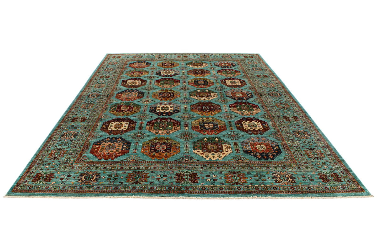 9x12 Blue and Multicolor Tribal Rug