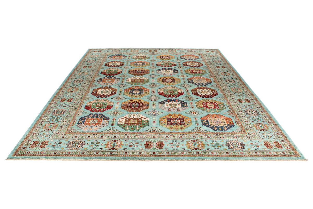 9x12 Blue and Multicolor Tribal Rug